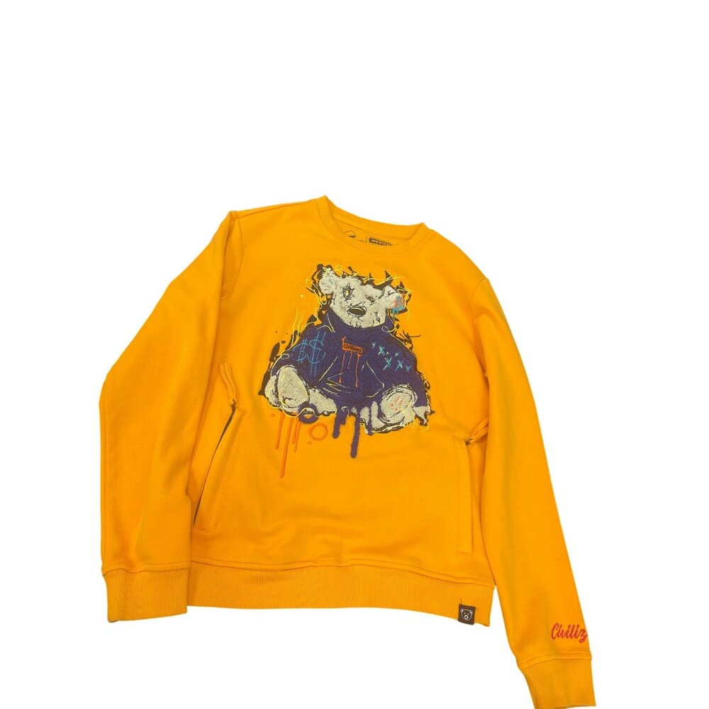 Civilized mens Orange bear graphic embroided Crewneck Sweatshirt Size Medium SKU